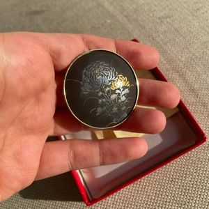 Vintage 70s Japanese damascene gold and silver brooch pendant